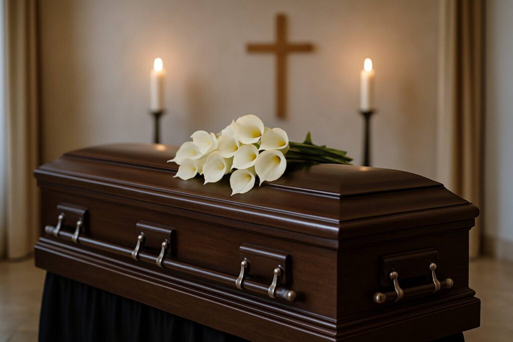 Servicii funerare non-stop sector 1 – Sprijin real in cele mai dificile momente 3 20250613 1442 Dignified Funeral Scene simple compose 01jxmhh1j7ft6b5p5hk64xaafy