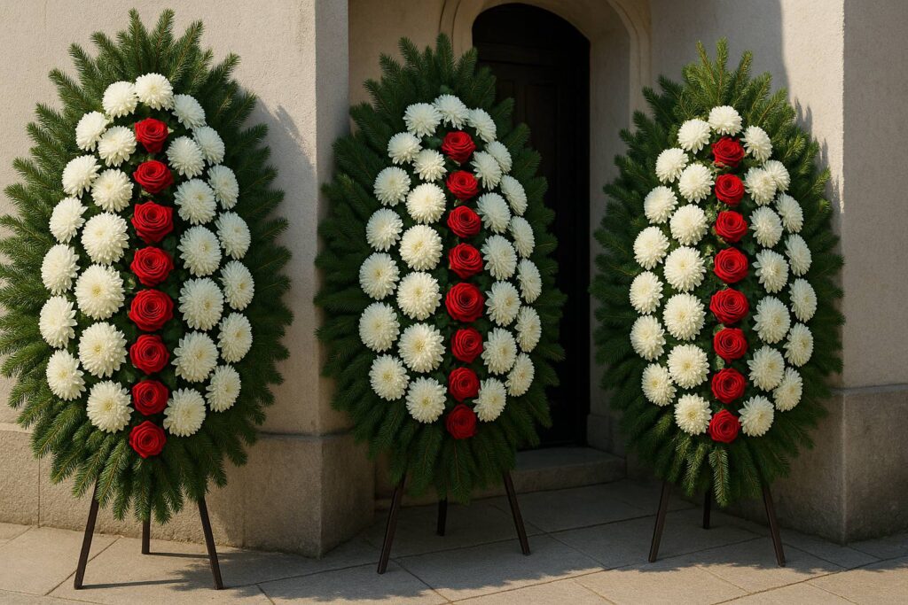 Coroane sector 4 – Omagii florale livrate rapid, cu respect si demnitate 2 20250613 1606 Elegant Funeral Wreaths simple compose 01jxmp80nxe3889dhxpa7s0jpg