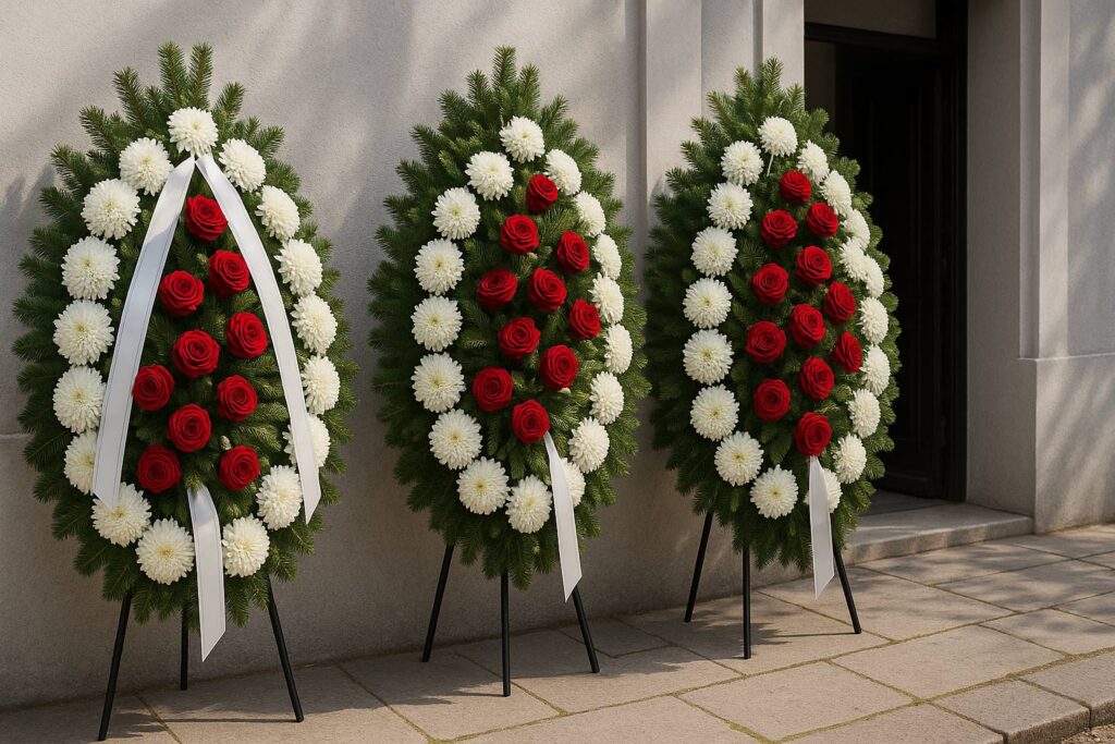 Coroane sector 4 – Omagii florale livrate rapid, cu respect si demnitate 3 20250613 1606 Elegant Funeral Wreaths simple compose 01jxmp80p0ee3amxz987nmf6b3